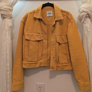 Zara yellow cropped denim jacket